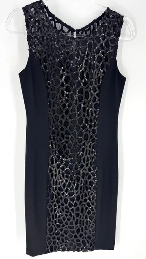 Joseph Ribkoff Black Sequin Mesh Overlay Sheath Dress‎ Womens 10 Sleeveless thumbnail 1
