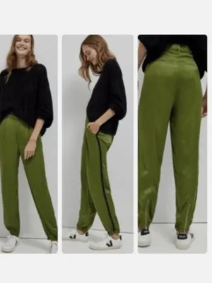 Anthropologie Womens Moss Green Diandra Pleated Side Stripe Jogger Pants Size 2 thumbnail 2