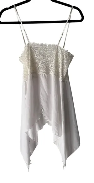 White Lace‎ Trimmed Fairycore Camisole Top Fairy Cottagecore Sheer Coquette Vtg thumbnail 1