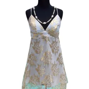 Cache Gold Metallic Silk Sheer Illusion Lace Top Dress Fit Flare New NWT $158 6 thumbnail 3