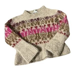 Velvet Graham Spencer Fair Isle Alpaca Sweater Womens XS Beige Pink Boho Fuzzy thumbnail 1