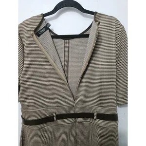 Ralph Lauren Black Label Womens XL Tan Knit Houndstooth Work Shift Dress thumbnail 8