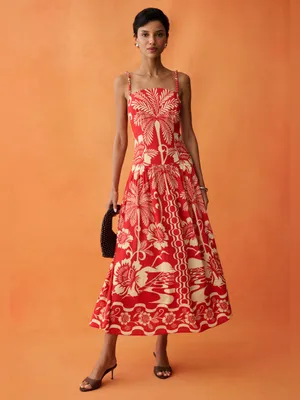 NWT Few Moda Anaya Fernanda Dress size 8 red linen midi copacabana sunset thumbnail 4
