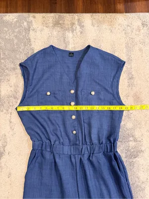 SHEIN Navy Blue Button-Front Jumpsuit thumbnail 6