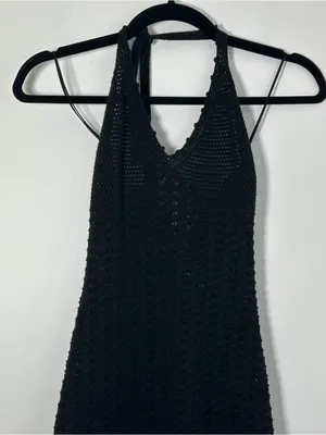 Aritzia Wilfred Black Crochet Knit Halter Midi Dress Size Small 100% Cotton thumbnail 2