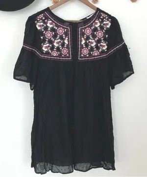 entrance Boutique Dress Embroidered Floral Short Sleeve‎ Boho Bohemian small thumbnail 1