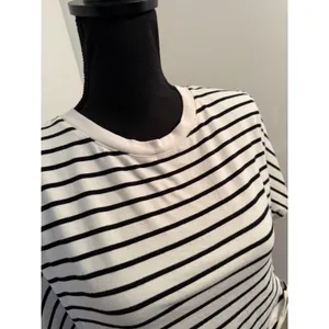 Cider Black & White Striped Cropped Tee Shirt with Side Ties Basic Minimalist thumbnail 3