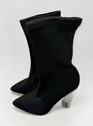 Cape Robbin Black Heeled sock Boots with Clear Heel thumbnail 1