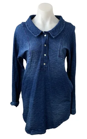 Free People Heathered Blue Collared Long Sleeve Button Tunic Mini Shirt Dress XS thumbnail 1