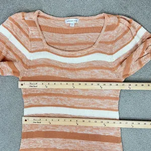 Amour Vert‎ Vivienne Striped Knit Sweater Dress Tan White Large Puff Sleeve Midi thumbnail 13