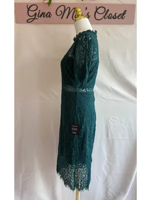 Lulus Remarkable Forest Green Sheer Lace Short Sleeve Mini Dress thumbnail 5