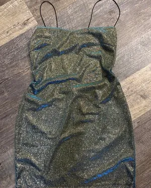 Y2K inspired Charlotte Russe gold &‎ blue metallic mini dress thumbnail 1