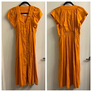 Anthropologie Orange Flutter Sleeve Button Front Midi Dress XS thumbnail 3