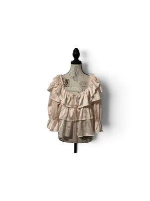 Francescas Ella Ruffle Tiered Satin Blouse Pink Off Shoulder Coquette NWT Medium thumbnail 3