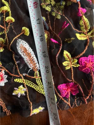 Black Sheer Mesh Top with Colorful Floral Embroidery thumbnail 7