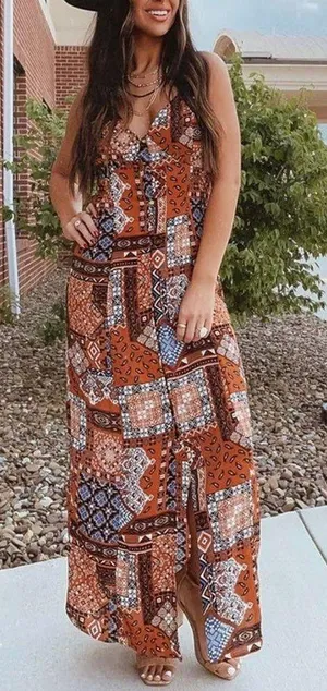 🆕Blu Pepper Patchwork Criss Cross Back Maxi Sundress S🆕 thumbnail 1