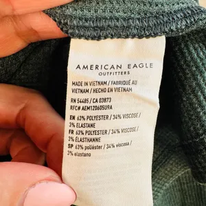 American Eagle Waffle Knit Thermal Top Cropped Notch Neck Teal Green XL Soft Y2K thumbnail 4