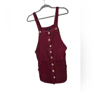 Forever 21 Burgundy Corduroy Overall Dress Pinafore Jumper Button Front‎ Size S thumbnail 3