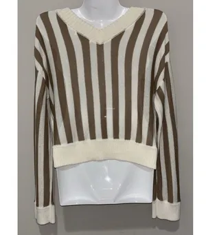 Honey Belle Sweater Womens Med Crop Top Tight Knit Brown & Ivory thumbnail 2
