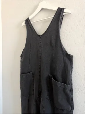 Exlura NEW High Roller Denim Bib Jumpsuit Loose Sleeveless Baggy Overalls Pockets M thumbnail 8