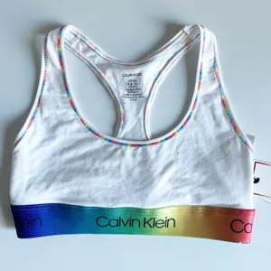 NWT Calvin Klein White Rainbow Trim Racerback Pride Bralette‎ Sports Bra Size S thumbnail 2