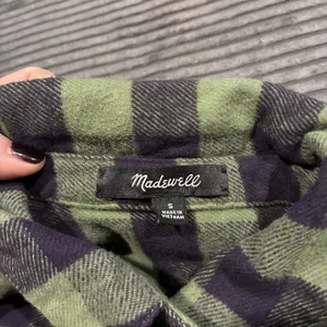 Madewell Flannel Crop Button Up Shirt Green Plaid Long Sleeve Womens Small thumbnail 9