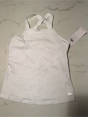 ALO Yoga White Cross-Strap Performance Tank thumbnail 1