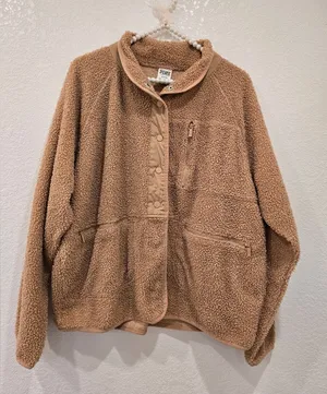 Victoria's Secret PINK cozy fleece snap button jacket Camel Size M thumbnail 1