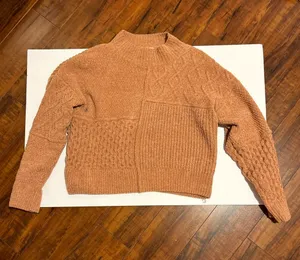 Pink Rose Patchwork Cable Crewneck Sweater in Rust thumbnail 1