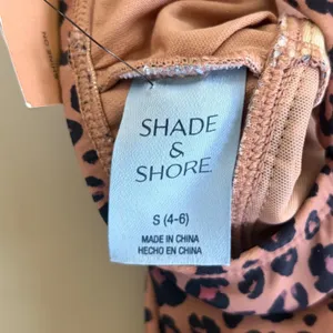 Shade & Shore Leopard‎ Print One Piece Swimsuit V-Neck Keyhole Brown Small 4-6 thumbnail 6