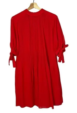 ASOS Tall Red Pleated Trapeze Tie‎ Sleeve Mini Dress 2 thumbnail 1