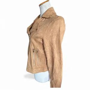 NWT Womens Francesca’s Collection Blue Rain Suede Camel Zip Detail Jacket - Sz M thumbnail 4