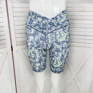 Offline Aerie Floral‎ Crossover High Waist Bike Shorts Blue Small 7 Inch thumbnail 3