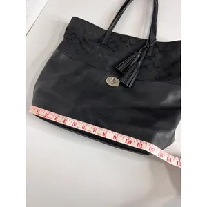 Coach Black Signature Canvas Leather Tote Bag Tassel Shoulder Purse thumbnail 9