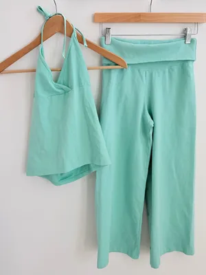 Brandy Melville Mint Green Halter Top & Foldover Pants Matching Set thumbnail 1