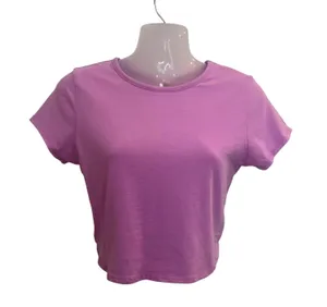 Destined Short Sleeve Casual Summer Crew Neck Strappy Cropped Top Pink Medium thumbnail 1
