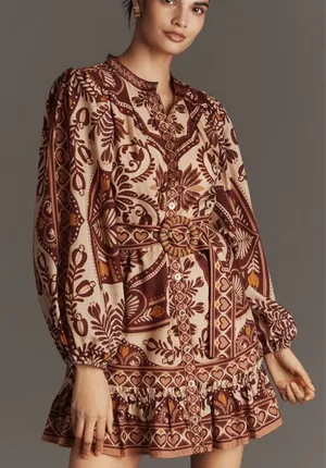 Farm Rio x Anthropologie Long-Sleeve Mini Swing Dress thumbnail 1