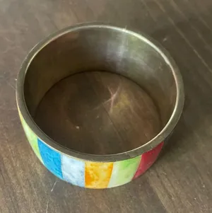 Vintage colorful boho thick brass bangle bracelet thumbnail 5