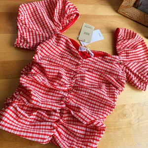 Red Gingham Ruched Sweetheart Top thumbnail 1