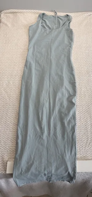 SKIMS Cotton Jersey Scoop Neck Sleeveless Bodycon Maxi Dress Blue Grey Large thumbnail 1