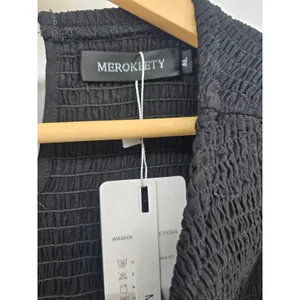 MEROKEETY Maxi Dress Womens XL Smocked Tiered Flutter Sleeve Black NEW thumbnail 2