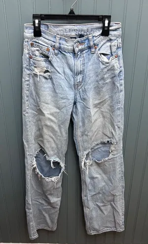 American Eagle Stovepipe High Rise Distressed Straight Leg Jeans Light Wash 00S thumbnail 1