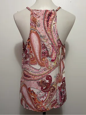 Rose & Thyme Tank Top Medium Pink Multi Paisley Racerback Boho Festival thumbnail 4