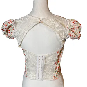 Victoria's Secret Strawberry Floral Puff Sleeve Corset Top Size M thumbnail 4