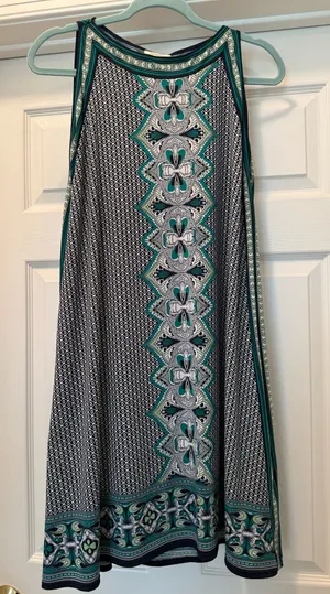 Sleeveless Teal and Black Patterned Women’s Dress thumbnail 1
