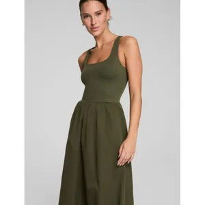 Spanx Jersey Scoop Neck Tank Midi Dress Dark Pine Olive A-Line Maxi Sundress S thumbnail 4