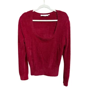 ASTR Wine Red Fuzzy Crop Sweater Women's Sz‎ XL Minimalist Soft Girl Era thumbnail 2
