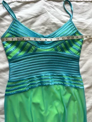 Mary. L Couture Neon Green Aqua Formal Gown Maxi Dress Size 4 Prom Pageant thumbnail 5