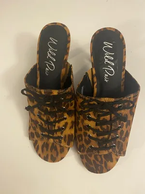 Wild Pair Leopard Print Lace-Up Mules - Brown thumbnail 3