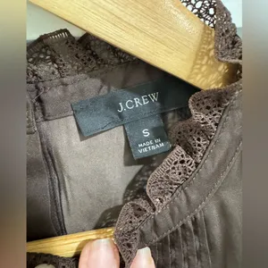 J.Crew Chocolate Brown Ruffleneck Drapey Long Sleeve Blouse thumbnail 4